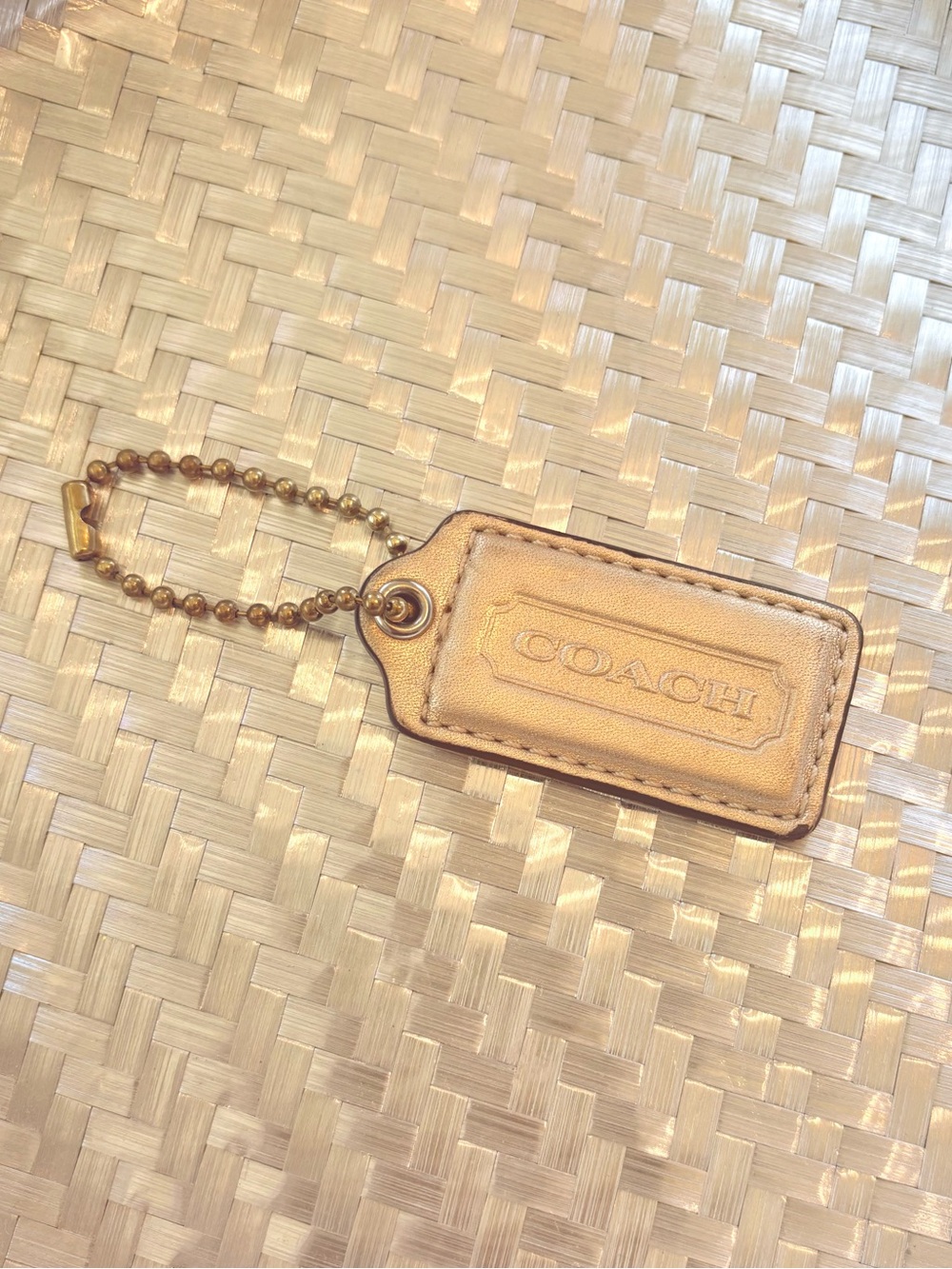 Coach Metallic Gold Leather Purse Tag with Chain